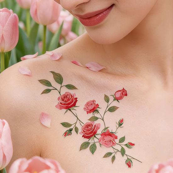 Jijijing 1 Sheet Colorful Flower Tattoo Stickers, Waterproof Temporary Fake Arm Chest Shoulder Tattoos for Women