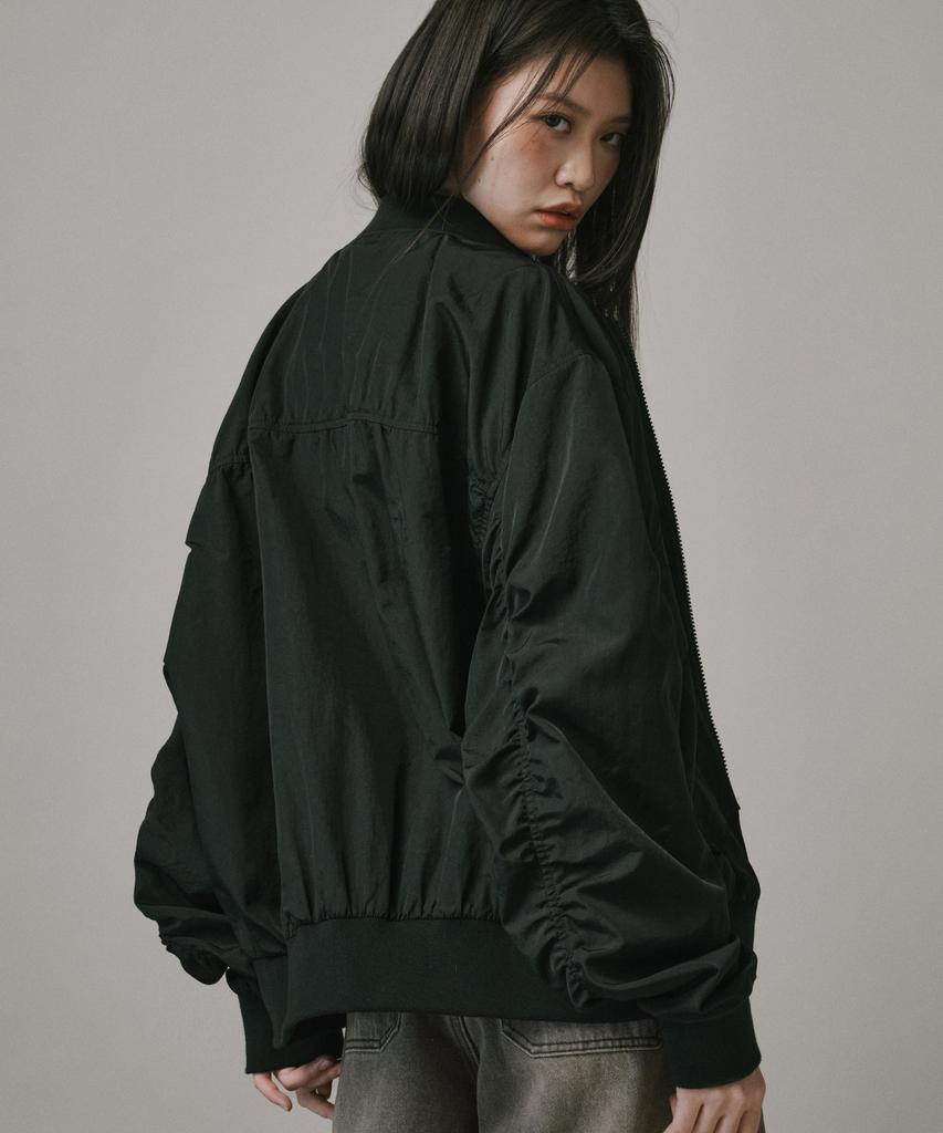 Verdnt Shirred Nylon Crop Jacket [Black]