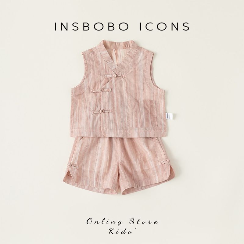 Insbobo Girls Summer Set Children s New Hanfu Baby Chinese Style Sleeveless Vest Two-piece Set Summer Pink 100