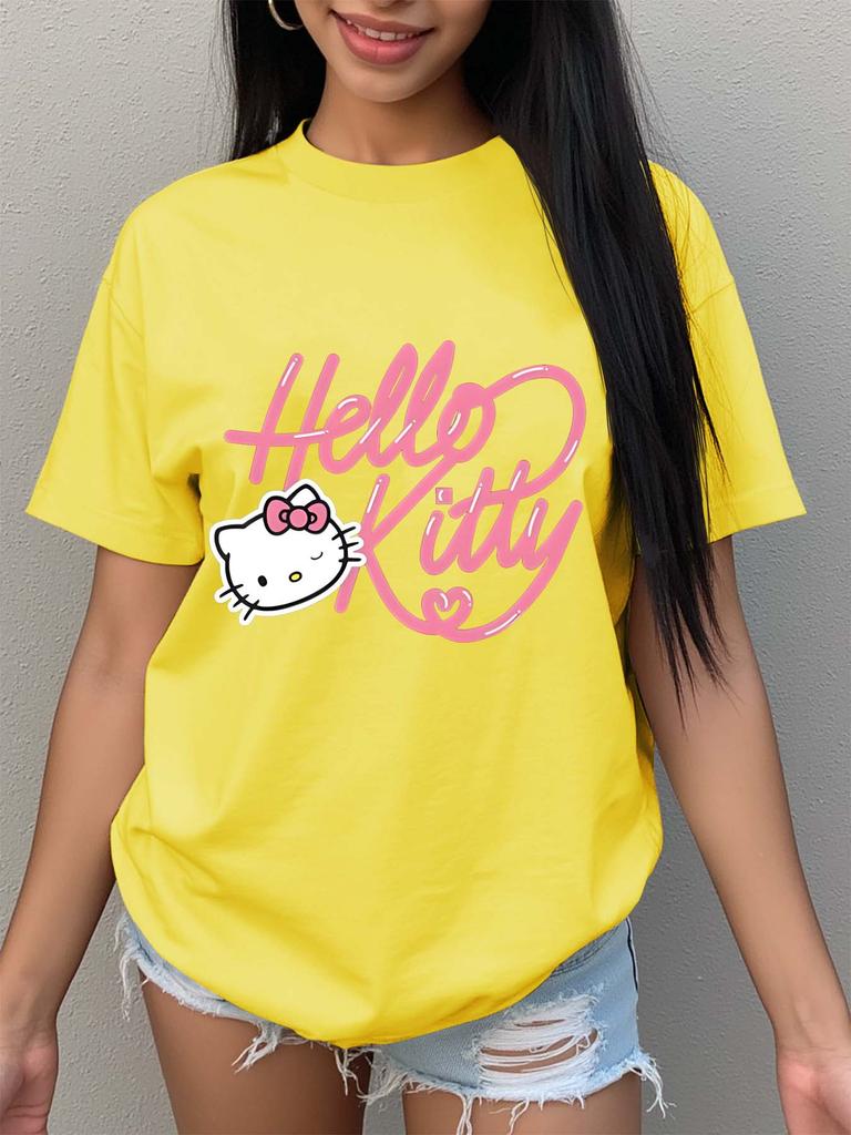 Sanrio SpringSummer New Print TShirt Womens Casual Trendy Versatile Loungewear Crew Neck TShirt Simple Fashion Short Sleeve