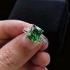Jewelry Four-Claw Rectangle Cultivated Emerald Ruby Ring Set With 8 * 10 High Carbon Diamond Color Treasure Ring