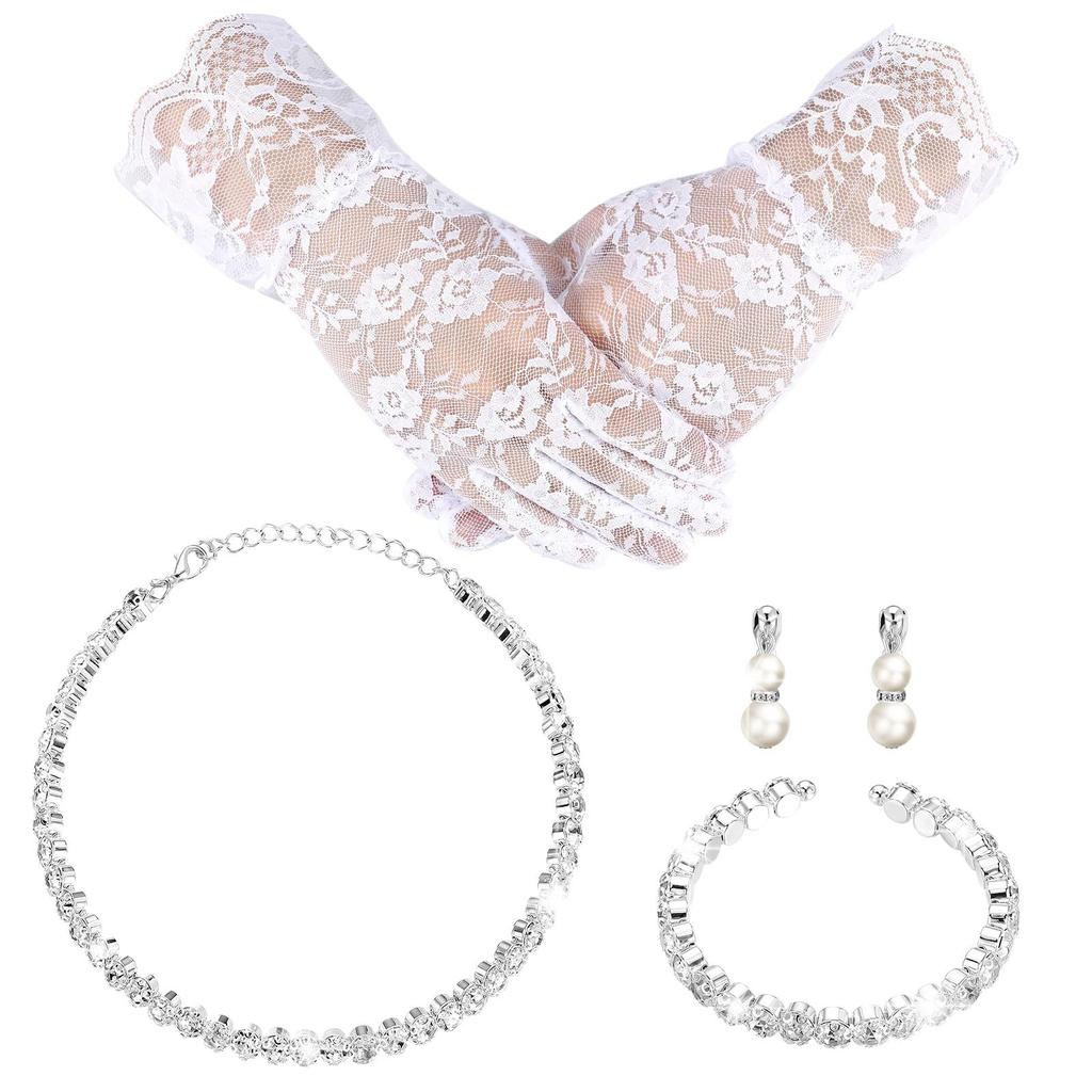 Strass Spitzenhandschuh Anhänger Halskette Set für Damen und Mädchen Leichter Party Schmuck