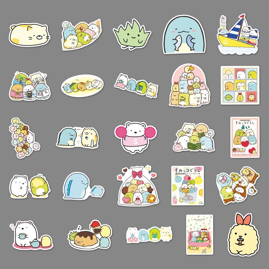 50 Pictures of Cute Creatures In The Corners and Doodle Personalized Cartoon Hand Note Gu Card DIY Skateboard Suitcase Stickers