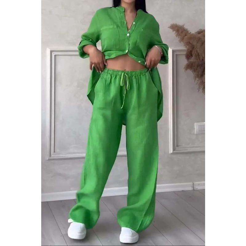 YYFS Pantaloni da donna a maniche lunghe con stampa tinta unita primavera autunno moda casual