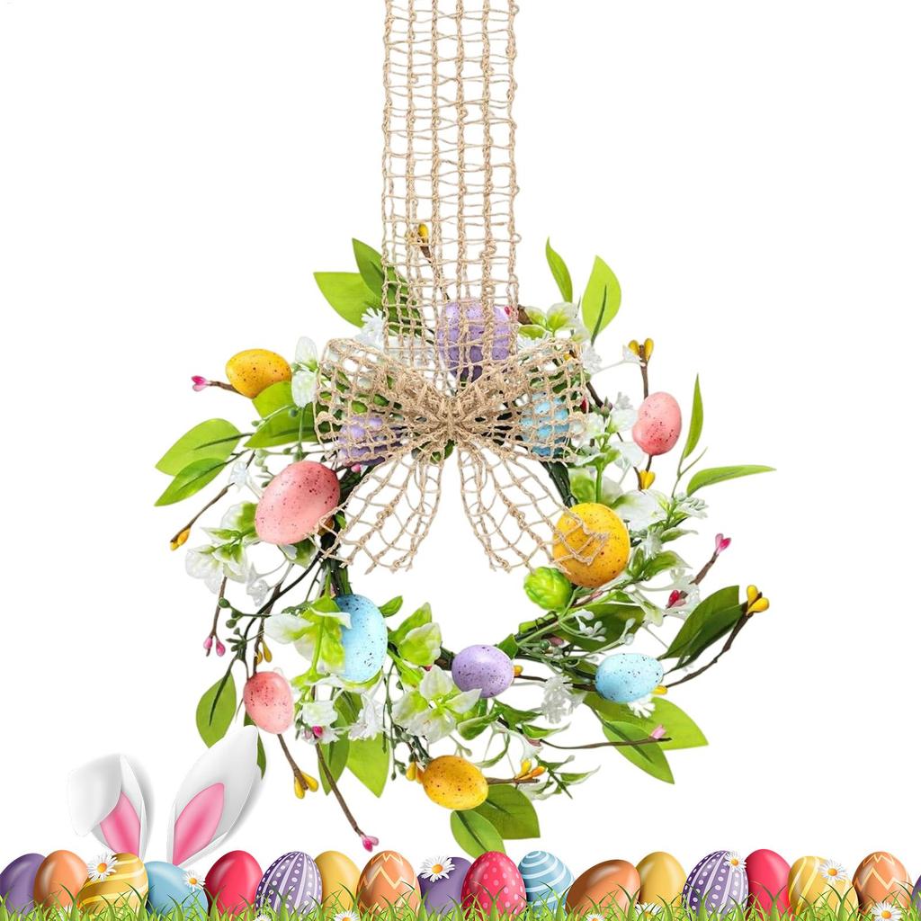 Easter Wreath for Front Door Hangable Artificial Floral Garland with Bow Design Window Ornament for Home Holiday Decorations