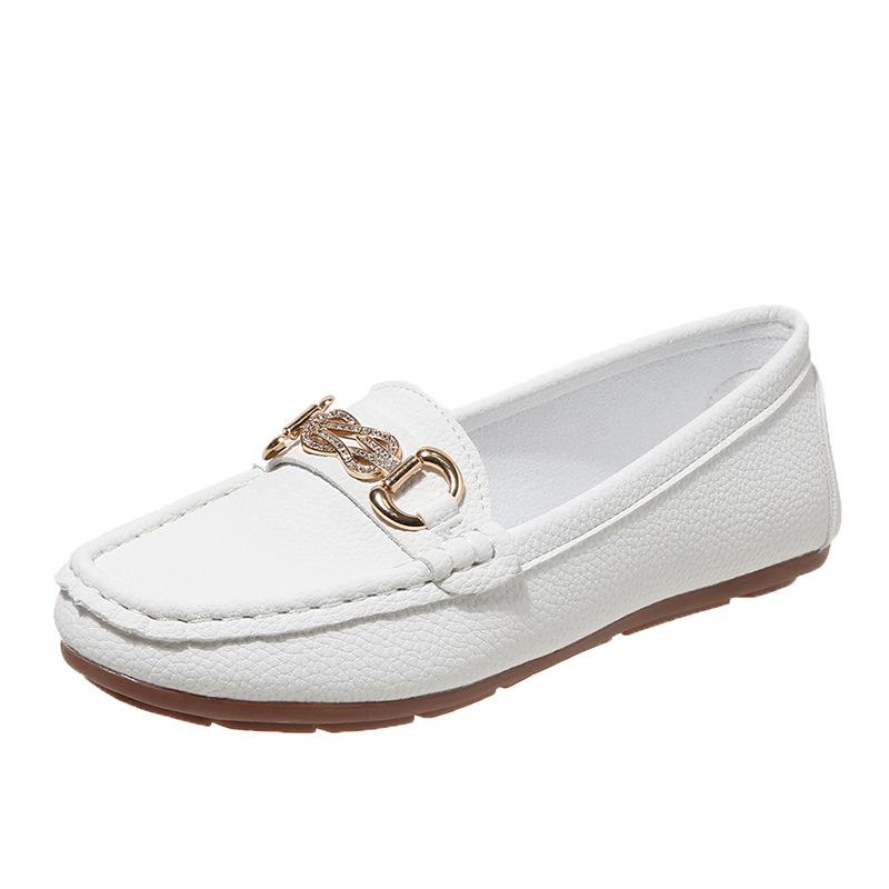 Damen Loafer Bequeme Flache Schuhe Runde Spitze Outdoor Freizeit Lederschuhe