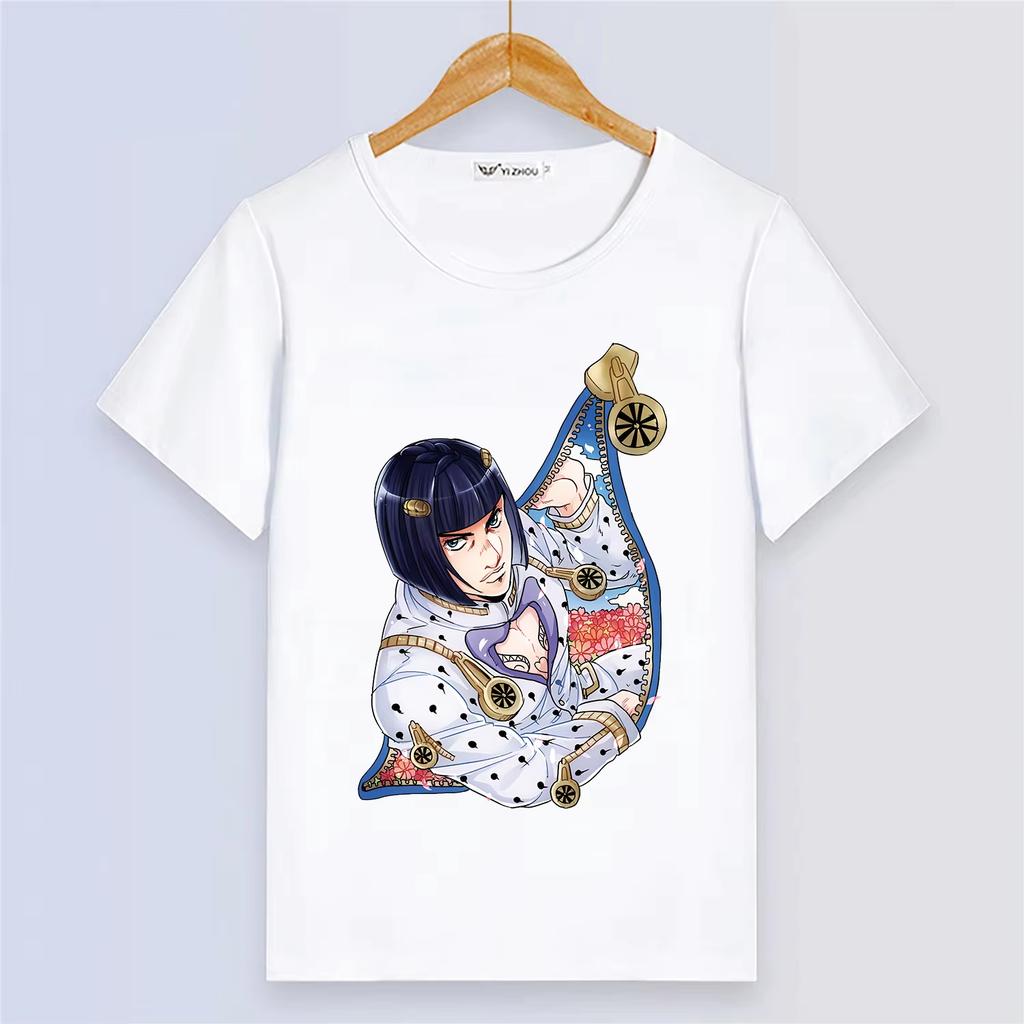 T-shirt d'été à manches courtes avec imprimé dessin animé blanc en modal pour femmes et hommes - JoJo's Bizarre Adventure