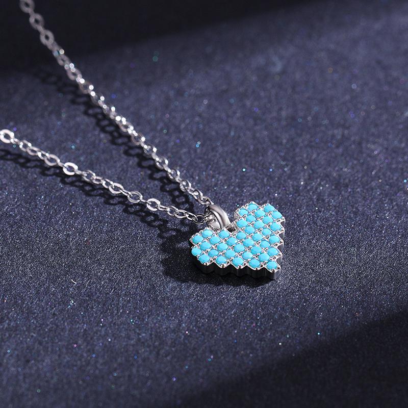 Modian 925 Sterling Silver Vintage Heart With Turquoise Pendant Necklace for Women Family Gifts Fine National Style Jewelry