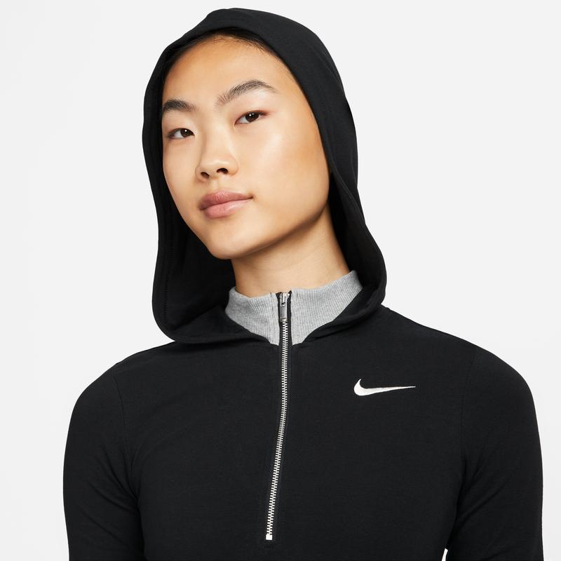 Nike Hooded Slim Fit Long Sleeve Dress Women Dresses Black Dark-Gray Dark-Smoke-Gray DD5091-010