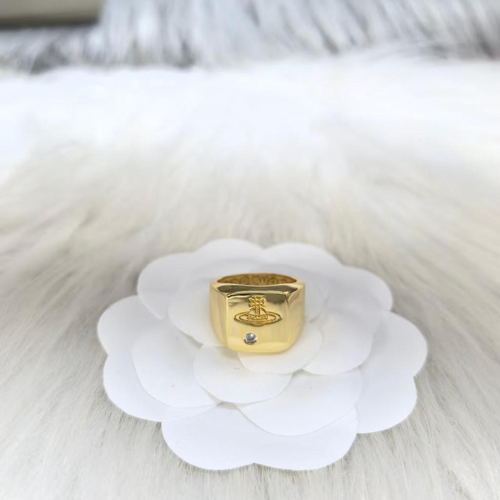 Vivienne Westwood Quadrat Stern Mond Saturn Diamantring - Damenmode, Hohe Qualität, Einfache Persönlichkeit Zeigefinger Schmuck