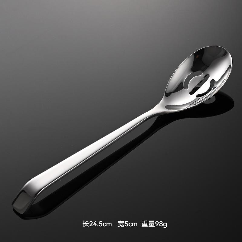 304 common spoon leakage stainless steel tableware New Era large curved square handle vegetable spoon long handle service spoon
