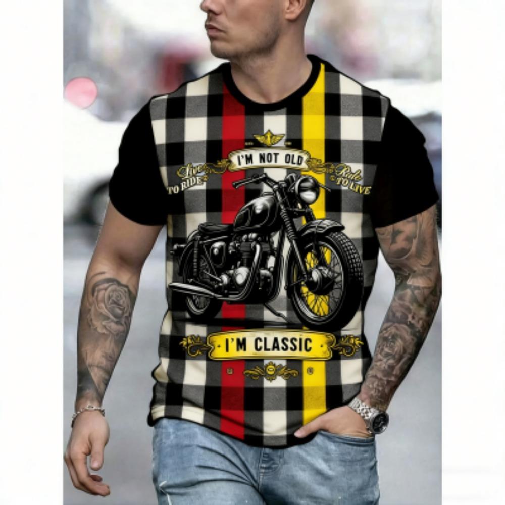 

Summer Kids T-Shirt Grid Motorcycle 3D Print Tees Top Casual Loose Outdoor Short Sleeve Streetwear Boy and Girl T-shirt 100