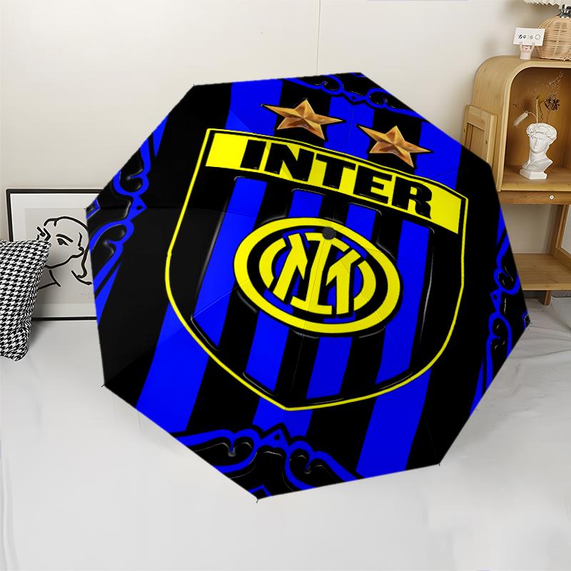 Inter Milan logo Print Automatic Umbrella, 8 Rib Iron Frame, Plastic Handle, Suitable for Outdoor Travel &Daily , Ideal Gift