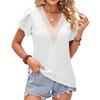 European and American Summer Solid Color V-neck Lace Splicing Petals Short-sleeved Loose T-shirt Top