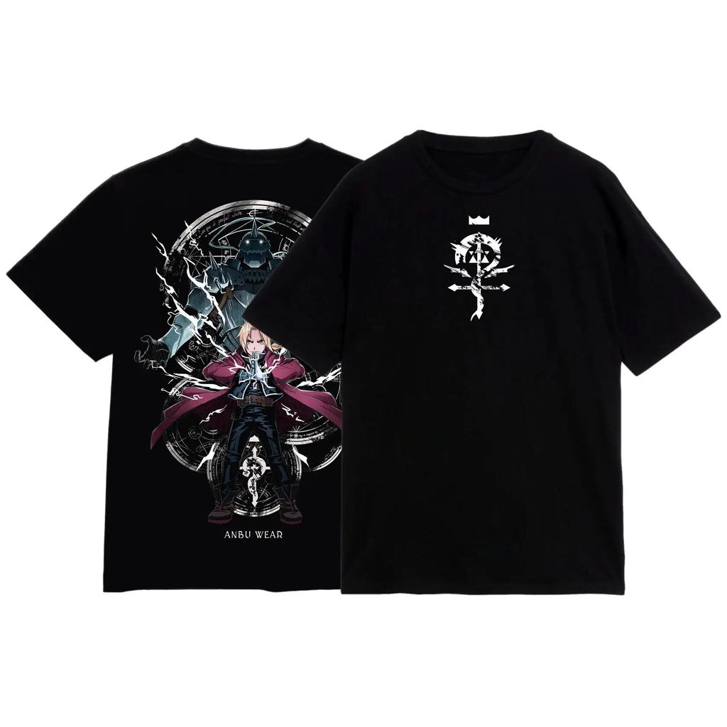 Fullmetal Alchemist T-Shirt Oversized Y2k Brotherhood Alphonse Elric Black Shirt Tee Graphic T Shirts Top Female Male Clothing