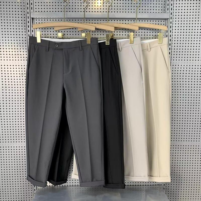 Casual Slim-fit Nine-point Trousers Men's Spring Drape Trend Light and Mature Style Professional Dress Ice Silk Thin Suit Pants
