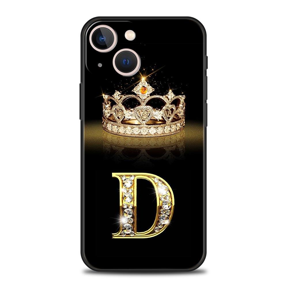 Luxury Phone Case For iPhone 11 12 13 15 16 14 Pro Max X XR XS 7 8 Plus 2020 Soft Cover Funda Fashion Diamond Crown Letter A