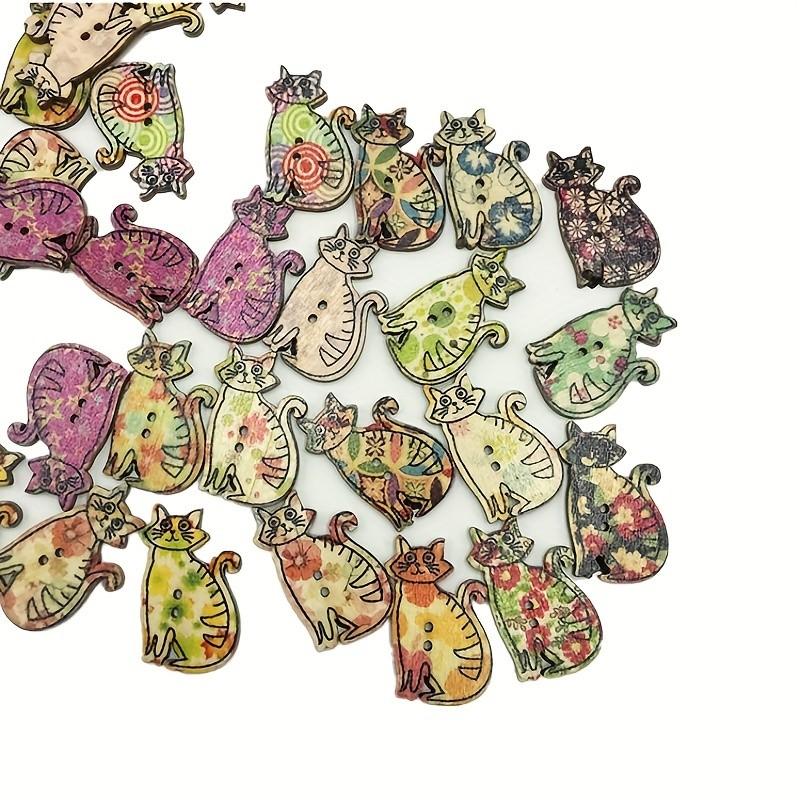 Cartoon Cat Wooden Button Kitten Wooden Button Animal Wooden Button 25Pieces/Pack