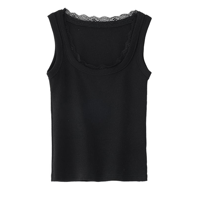 Basic Simple and Versatile Lace Splicing Base Small Vest for Women, Sexy U-neck Suspender Inside, and Thin Top Outside