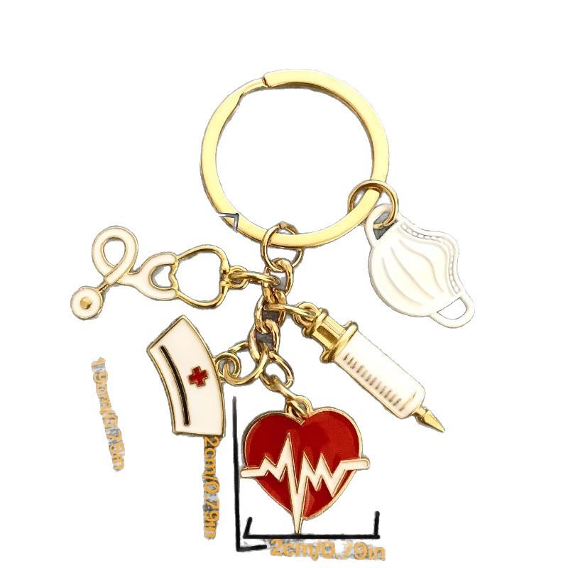 Doctor-Nurse Keychain Gift: Cap, Syringe, Stethoscope, Heart