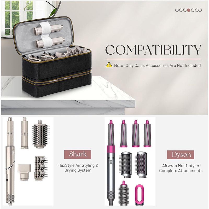 PU Double Layer Hair Dryer & Curling Iron Storage Bag - Large Capacity, Portable, Multi-functional Makeup Handbag with a High-end Feel.