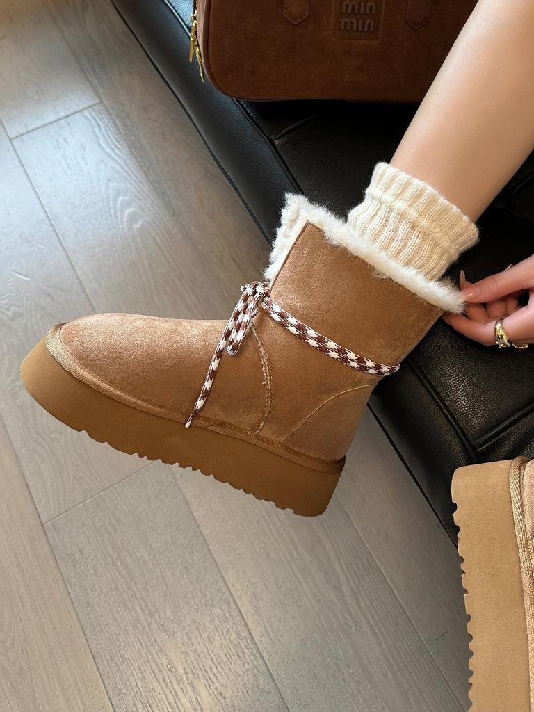 Strap thick-soled heightening snow boots women's fleece warm Northeast large cotton boots fluffy short boots