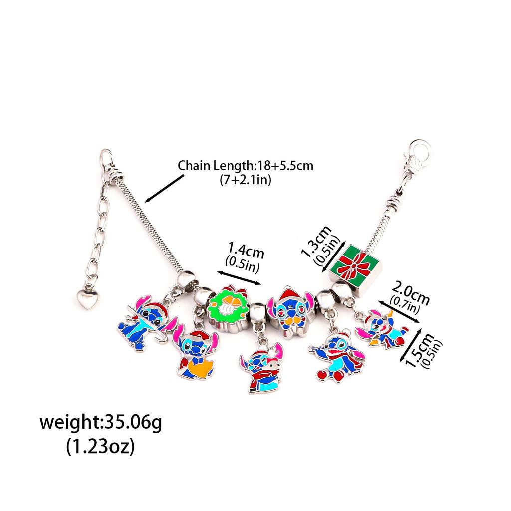 Classic Cartoon Anime Bracelet Cute DIY Santa Hat Stitch Series Cute Metal Charms Bangle For Women Kids Christmas Halloween Gift