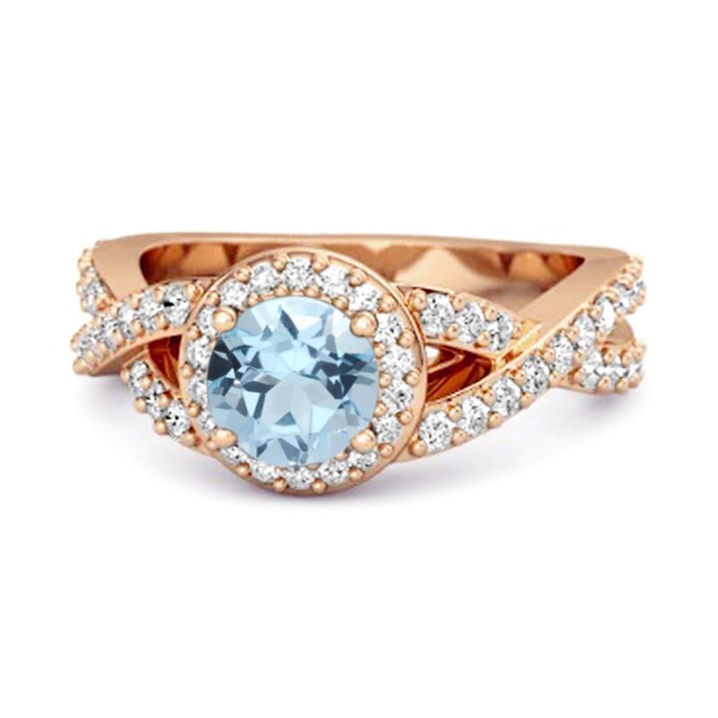

Blue Topaz Round Halo Accents Ring -925 Sterling Silver Rose Gold Vermeil 10.5 рожевий колір золота