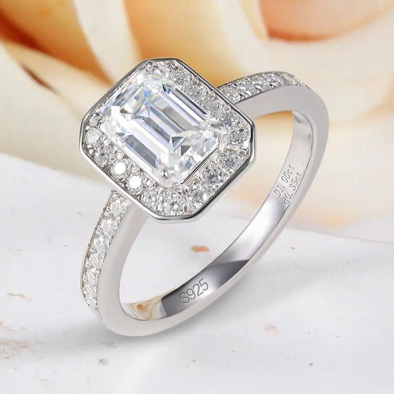 1.35CT Emerald Cut All Moissanite Ring for Women D Color Vvs1 Gem Sparkling Wedding Band 100% S925 Silver Plated 18k Gold
