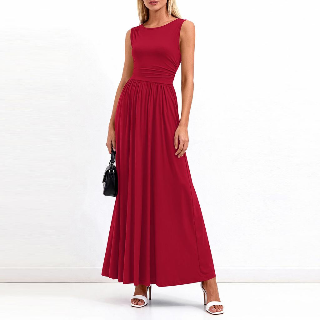 Elegancka i stylowa damska sukienka bez rękawów z plisami