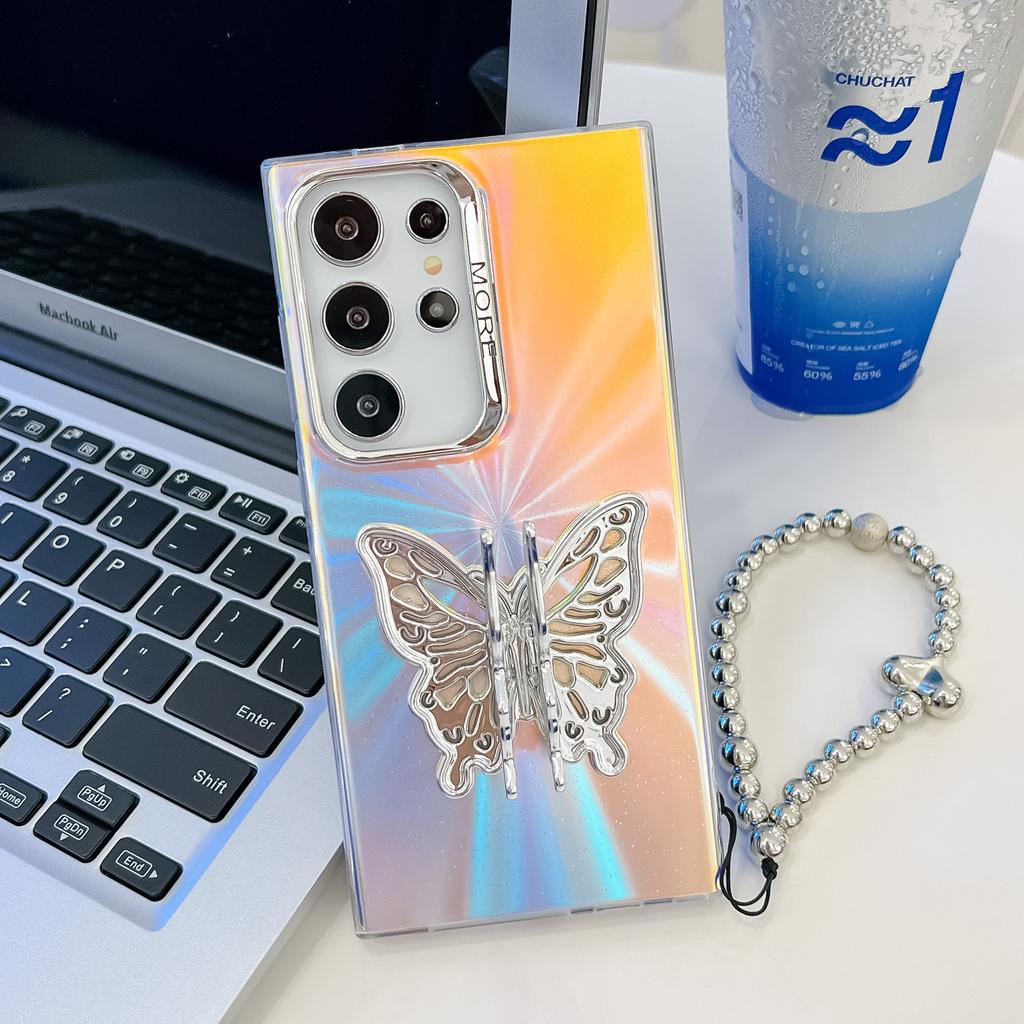 Samsung S25ultra Phone Case Laser Electroplating S24 All Inclusive Butterfly Bracket Bracelet A56 Hard Case