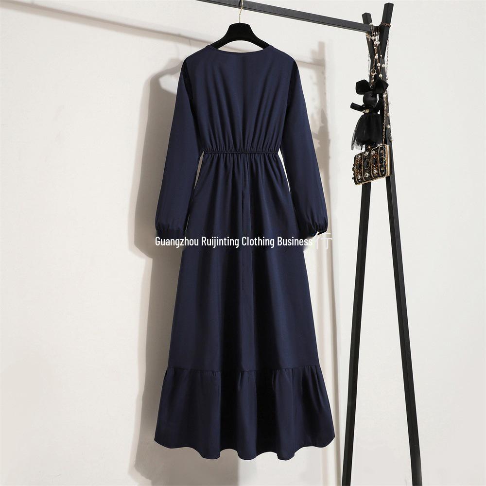 Women's Solid Color Long Sleeve Pullover A-Line Dress