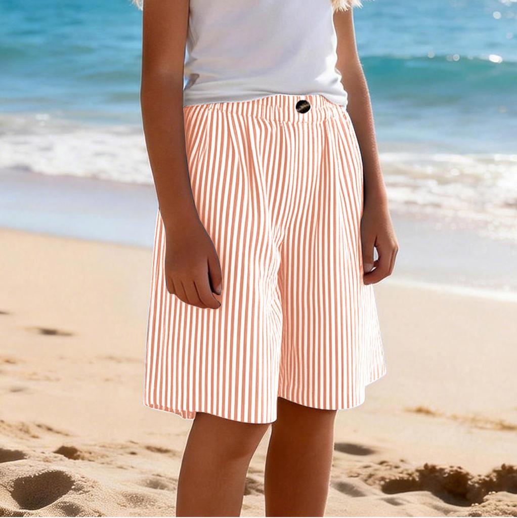 Modische Niedliche Gestreifte Elastische Taille Tasche Lässige Mädchenshorts für Kinder