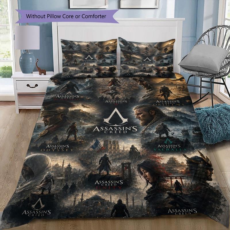 Triangolo Dorato AC Simbolo Biancheria da Letto Copripiumino Set Morbido Tessuto Microfibra Serie Assassin's Creed Multipli Motivi Biancheria da Letto Per Appassionati di Videogiochi