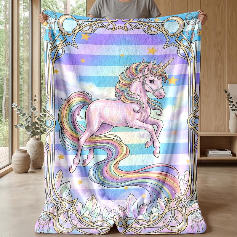 Fairy Pegasus with Rainbow Theme Blanket Lightweight Warm Flannel Blanket Decorative Throw Blanket for Home Decoration