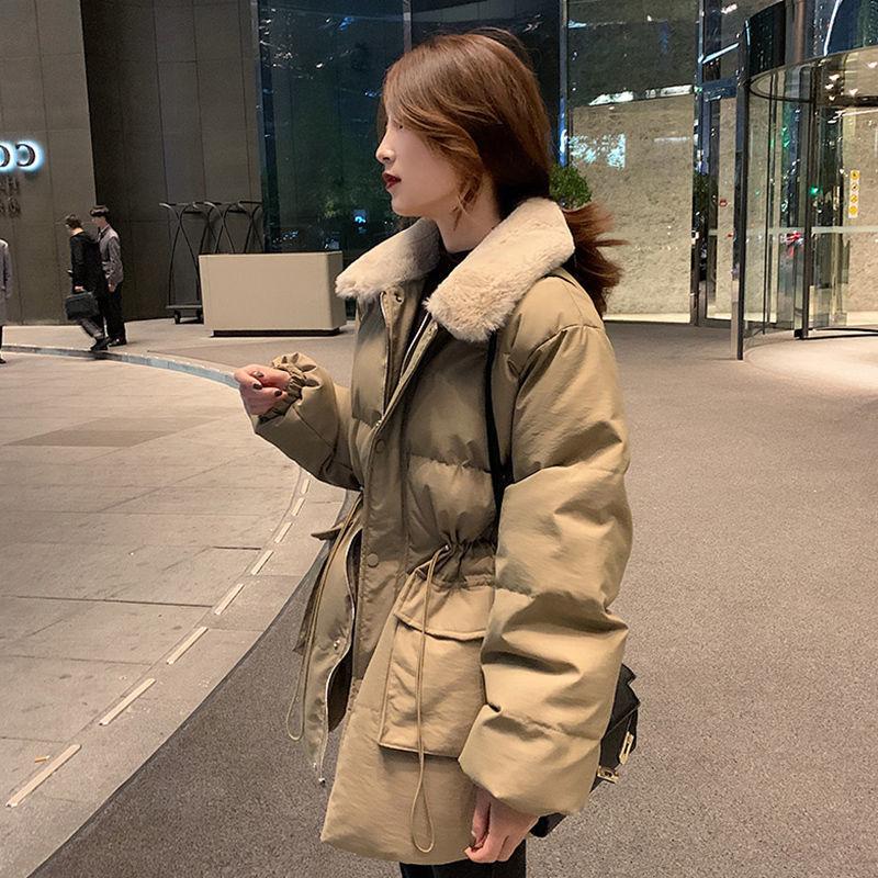 Koreanische Daunen-Baumwolljacke Winter Gepolsterte Jacke Locker Damen Hong Kong Stil Jahr Neu Mittel und Lang Taille Gepolsterte Jacke Gepolsterte Jacke