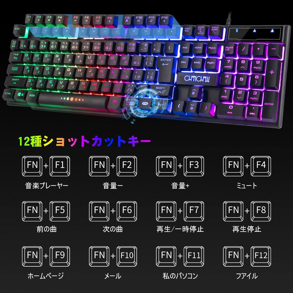 CHONCHOW Gaming Keyboard with Japanese Layout, Illuminated, APEX Switch Compatible with PS4PS5, Amazon Gaming Mouse for FPS, 7-Color Gaming Mouse