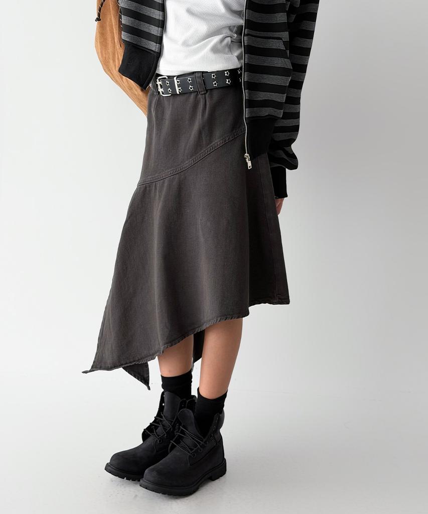The Green Lab Asymmetrical Denim Skirt [Charcoal Gray]