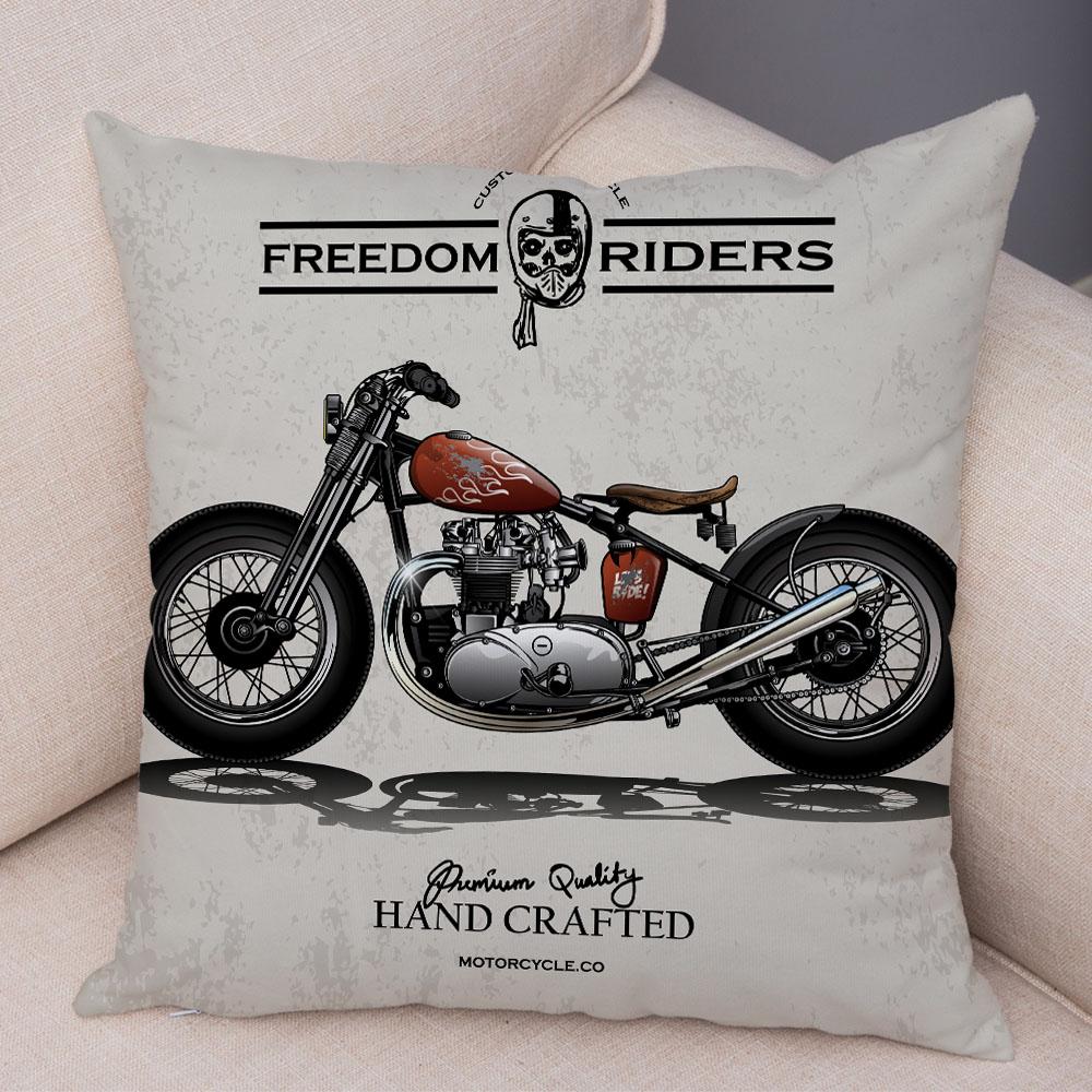 Colorful Motorcycle Cushion Cover Decor Vintage Style Bike Race Pillowcase Soft Plush Pillow Case for Sofa Home Car 45x45cm