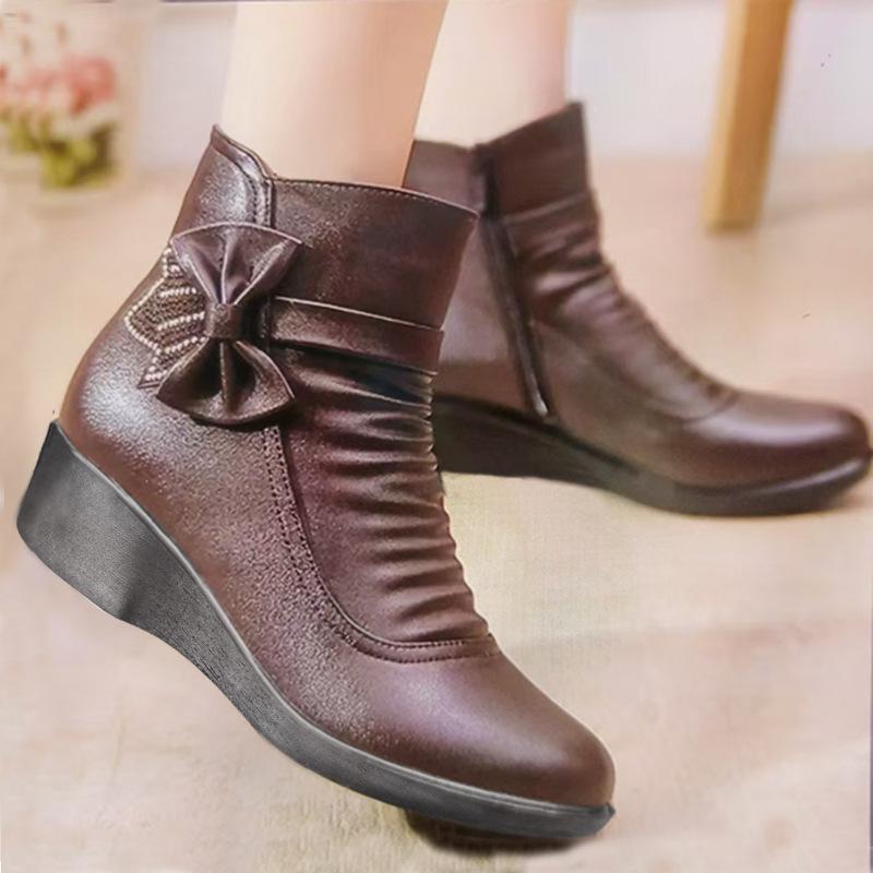 Winter for Women Ankle Boots PU Leather Female Fashion Thick Plush Warm Waterproof Non slip Outdoor Shoes