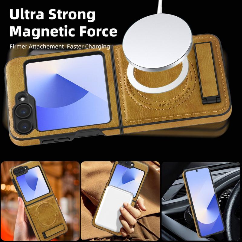 Capa Shell de Couro Empresarial com Carregamento Sem Fio 2 peças Para Samsung Galaxy Z Flip6 Flip5 Flip4 Flip3 Magnética À Prova de Choque Dobrável Suporte Capa de Telefone