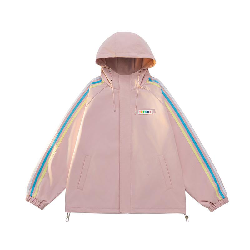 Jackets for Men and Women In Spring and Autumn Dopamine Couple Striped Waterproof Jacket for Men