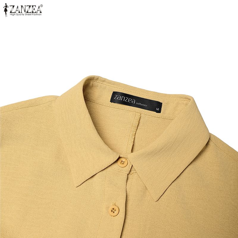 ZANZEA Women Casual Turn Down Collar Solid Color Long Sleeve Loose Long Shirt Dress