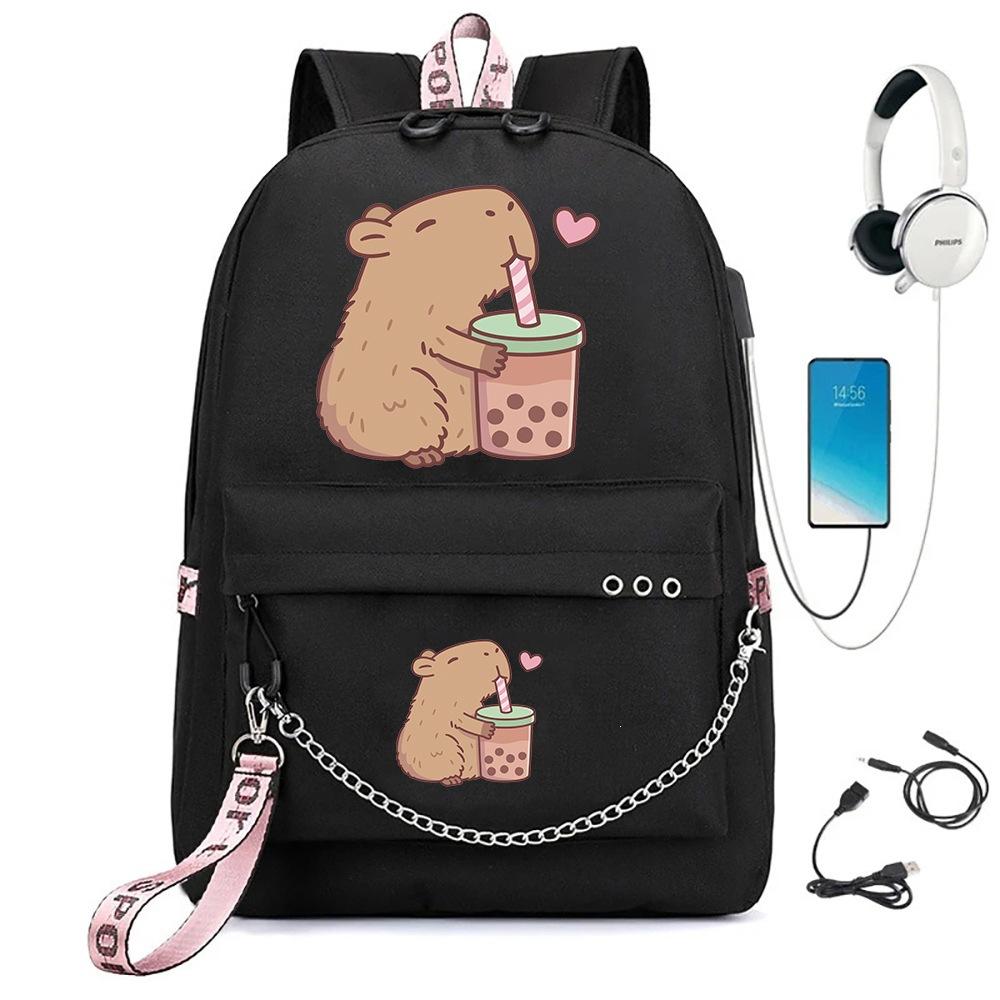 Capybara Cartoon Peripheral Backpack Large Capacity Student School Bag Usb Computer Bag backpack