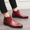 Plus Size Men's High Top Leather Chelsea Boots with Zipper and Brogue Design, Pointed Toe Martin Style.