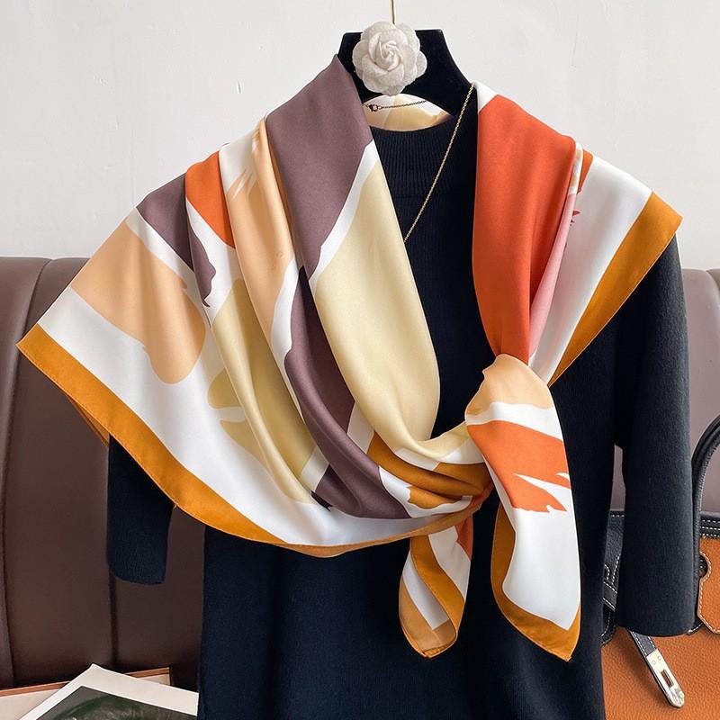Lightweight 90x90cm Square Scarf Women Navy Style Sun Protection Silk-Like Feel Wear Chic Versatile Accessory