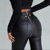 Damebukser Trange PU-bukser Glidelås Slim PU svarte bukser med små føtter