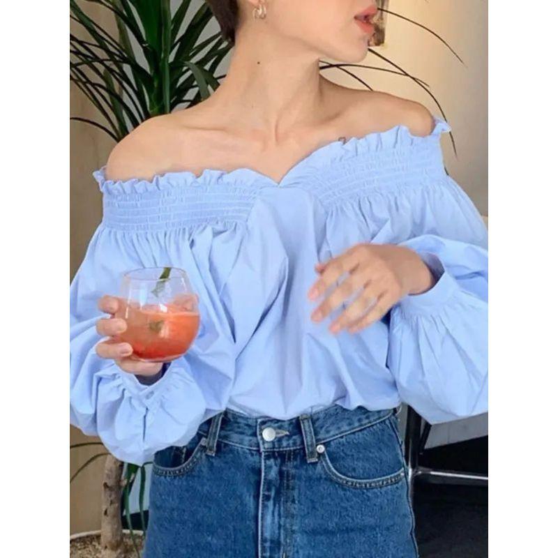 Sexy One Collar Lantern Sleeve Shirt Sexy off-Shoulder Collar Lantern Sleeve Shirt