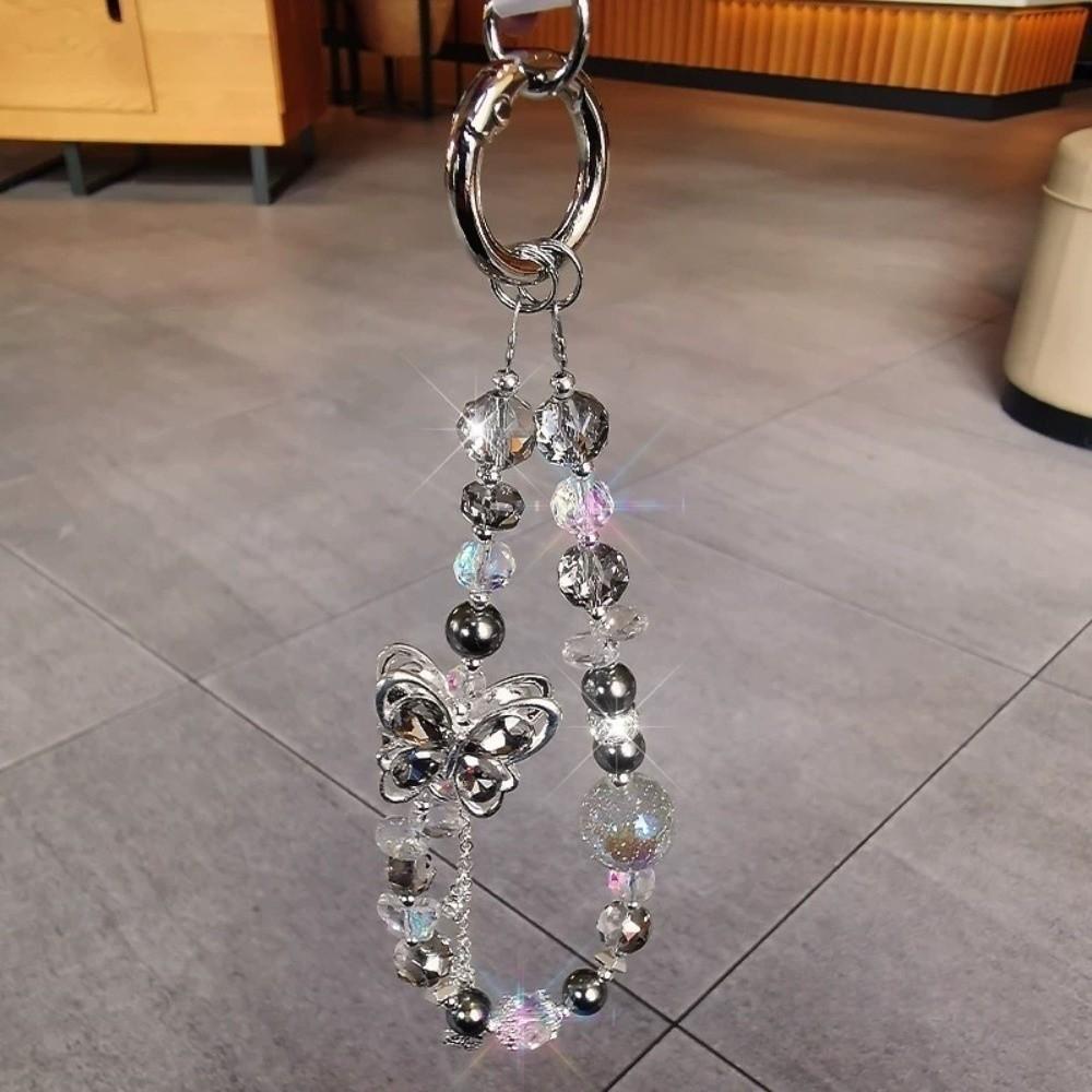 Butterfly Crystal Bead Phone Strap Pearl Anti Loss Cell Phone Chain Handheld Luxury Mobile Phone Lanyard New Year Gift