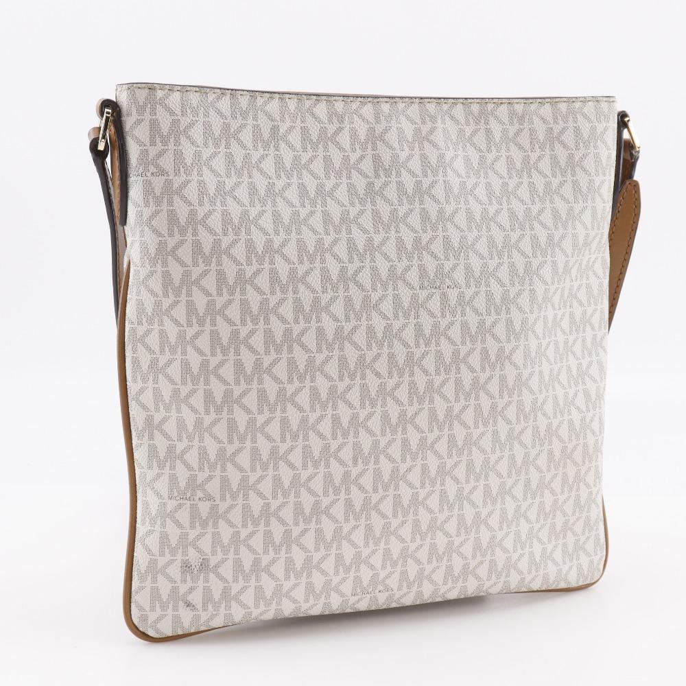 Michael Kors Connie Shoulder Bag Signature White/Brown PVC Women Used